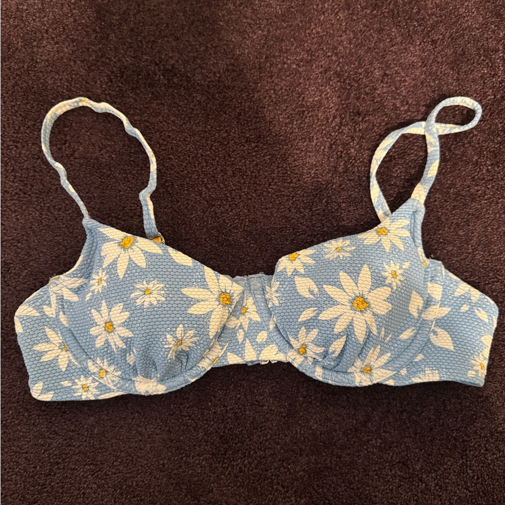 Blue Floral Bikini Top with Daisies